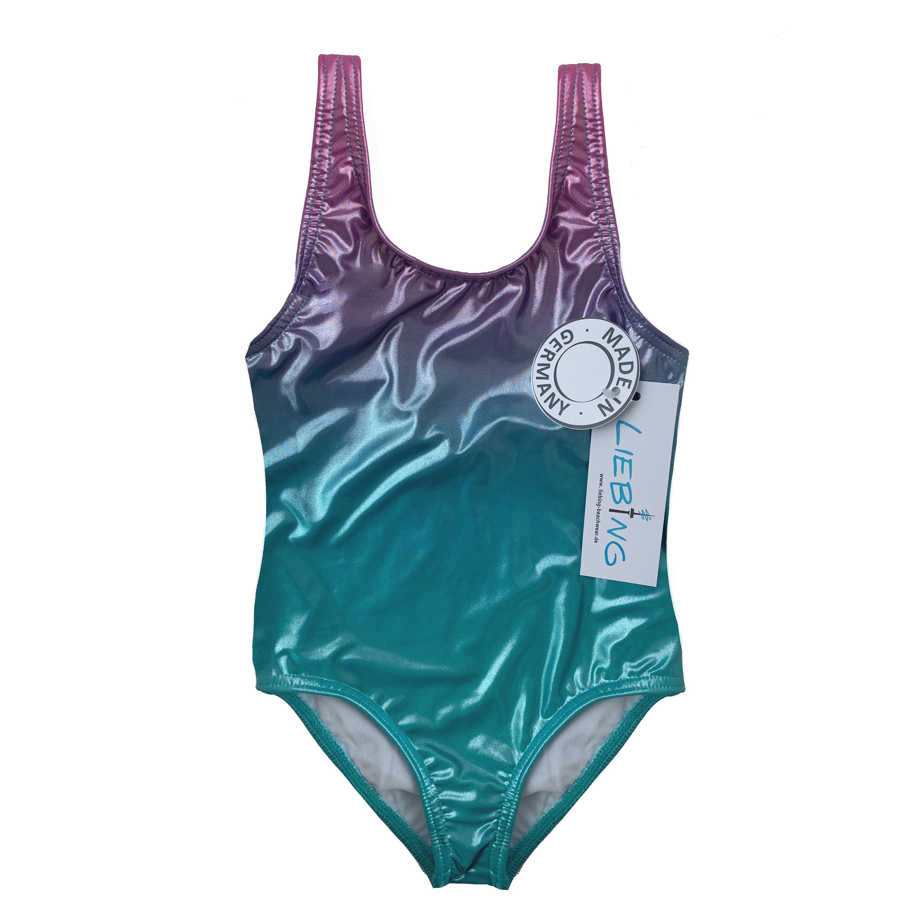 shiny swimsuit in ombre Turquoise. Pearlescent look.